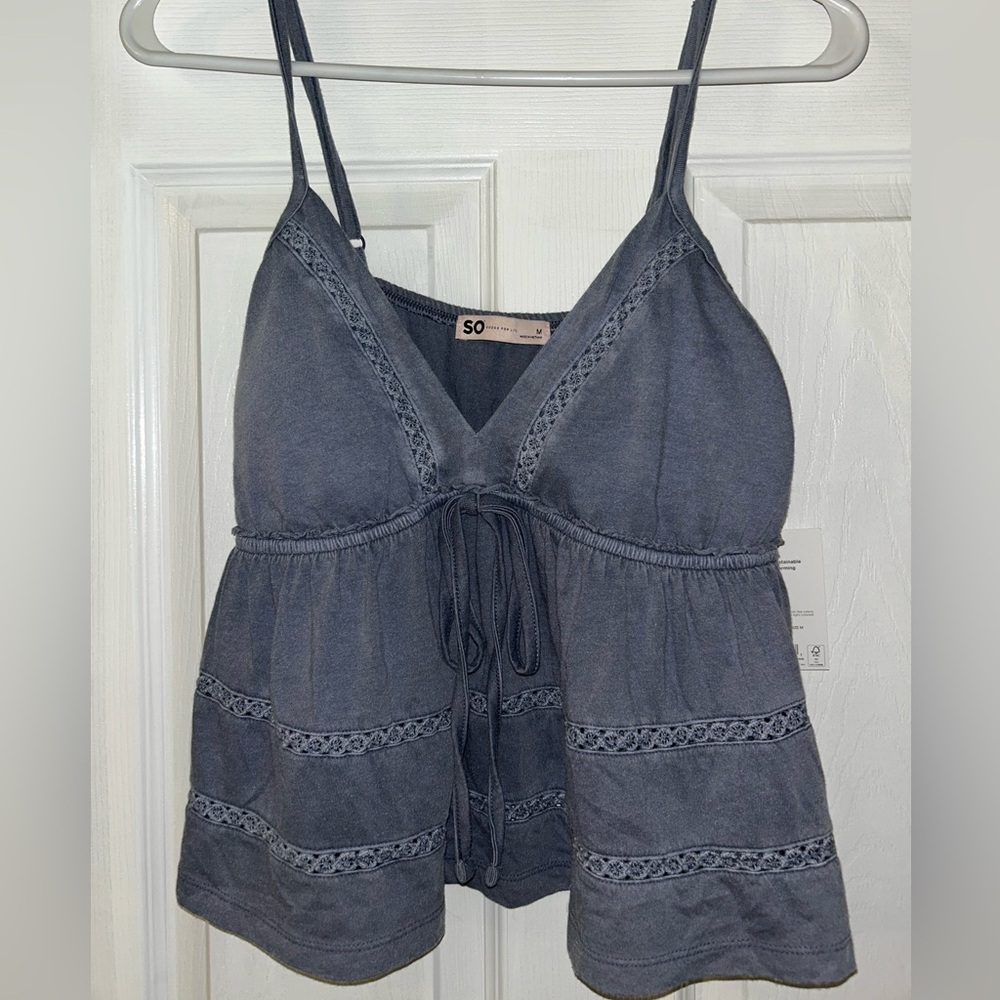SO Charcoal Lace Detailed Babydoll Top